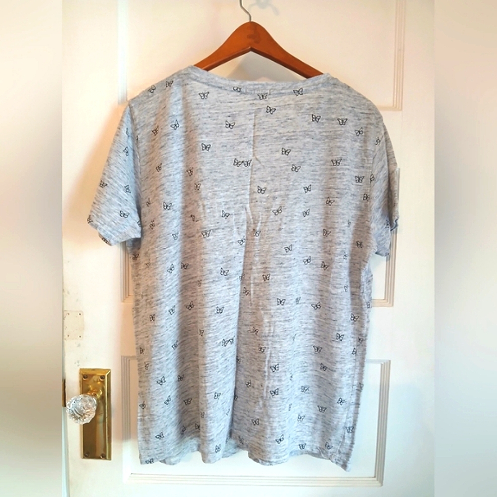 Rails Cara Butterfly Linen Blend Grey V-Neck Tee … - image 5